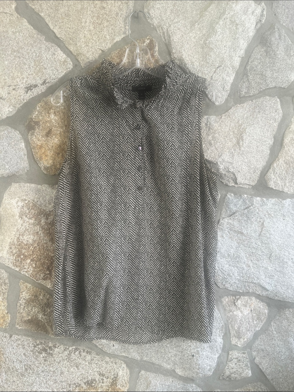 NWOT  J. Crew Silk Black and White Herringbone Sleeveless Button-Front Blouse